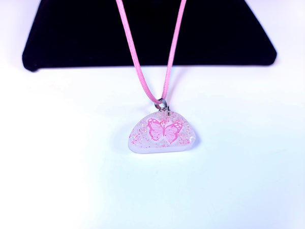 Dazzling Handmade - Clear with Pink Butterfly - Pink Necklace
