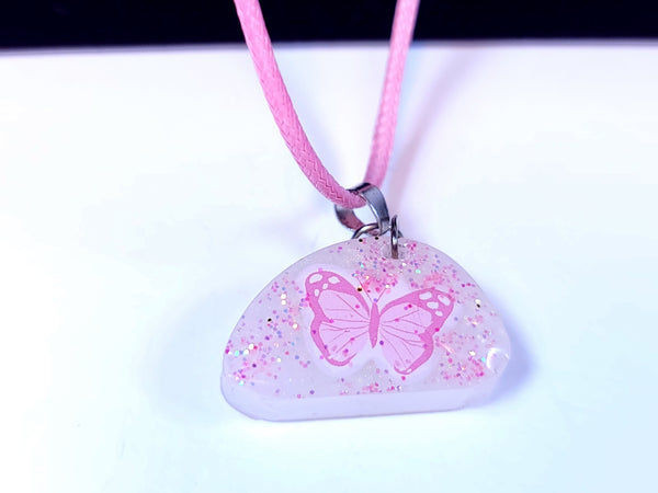 Dazzling Handmade - Clear with Pink Butterfly - Pink Necklace