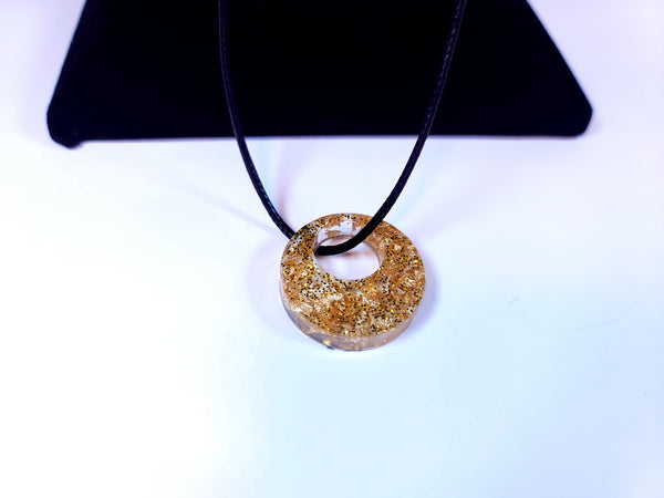 Dazzling Handmade - Clear with Yellow Gold Leaf Flakes - Black Necklace