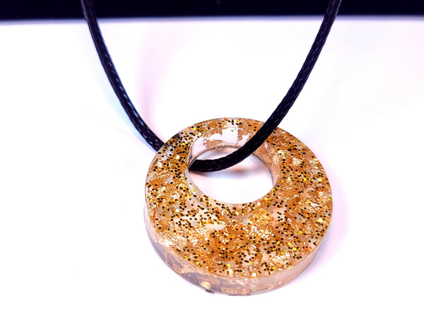 Dazzling Handmade - Clear with Yellow Gold Leaf Flakes - Black Necklace