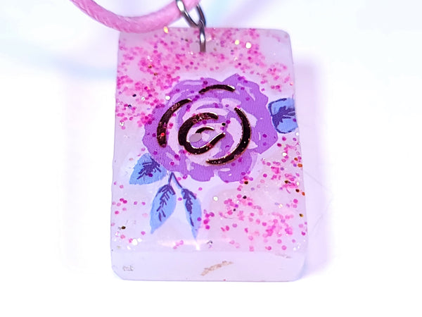 Dazzling Handmade - Resin - White with Pink Sparkle and Flower Design & Pink Necklace