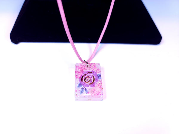 Dazzling Handmade - Resin - White with Pink Sparkle and Flower Design & Pink Necklace
