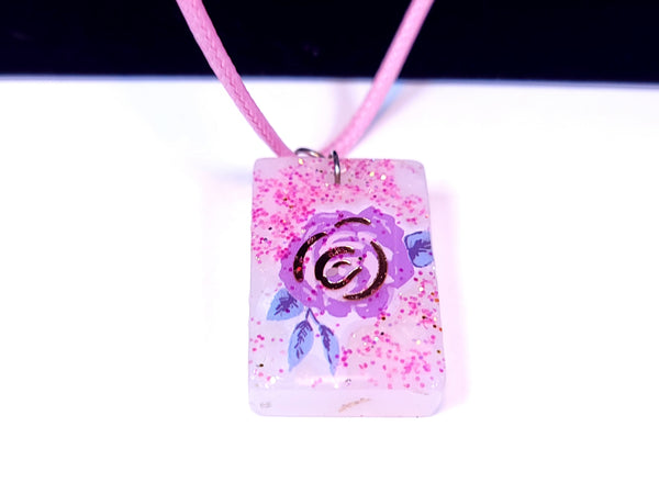 Dazzling Handmade - Resin - White with Pink Sparkle and Flower Design & Pink Necklace