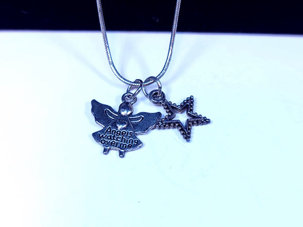 Handmade - Silver Angels-Watching-Over-Me-Star Pendants Necklace