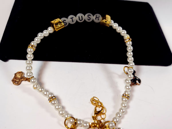 Dazzling Handmade - Beaded-White_and_gold-STUSH- Pendants Anklet