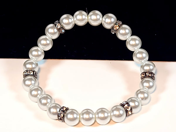 Handmade - Simply Classic Beaded-White_and_Silver - bracelet