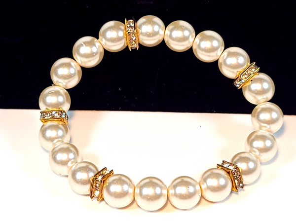 Handmade - Simply Classic Beaded-White_and_gold - bracelet