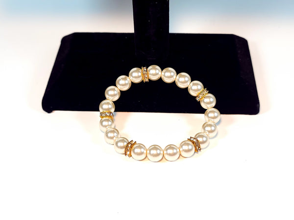 Handmade - Simply Classic Beaded-White_and_gold - bracelet