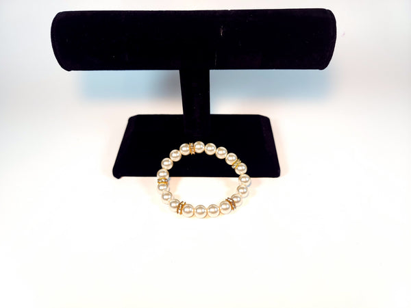 Handmade - Simply Classic Beaded-White_and_gold - bracelet