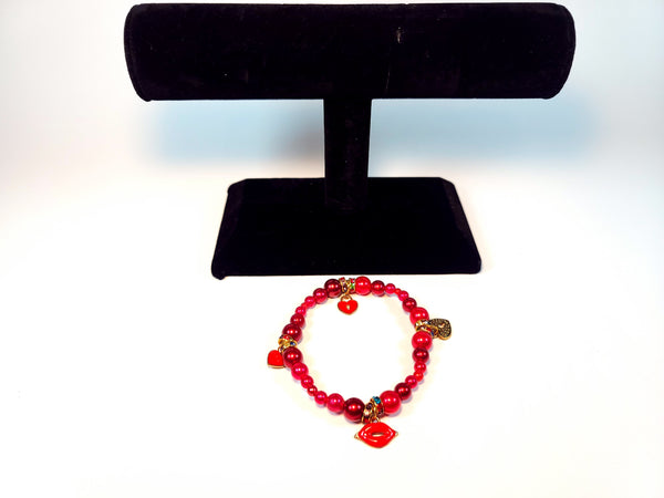 Handmade - Red Beaded Classic Pendants Bracelet
